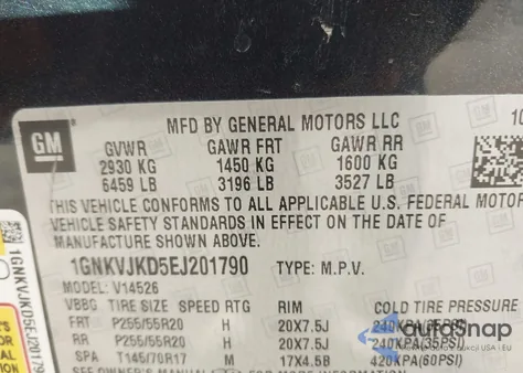 2014 Chevrolet Traverse Ltz z USA, uszkodzony, nr VIN 1GNKVJKD5EJ201790